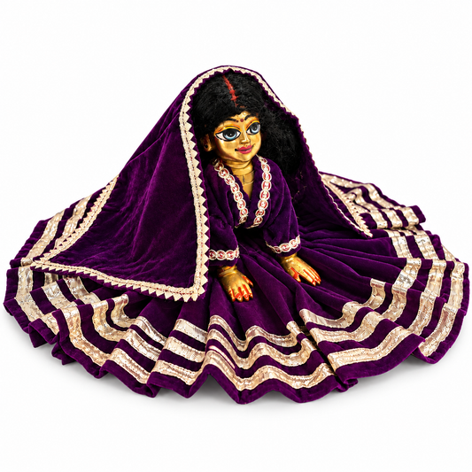 Jogan Meera Dark Purple Daily Wear Gotta Velvet Poshak With Blouse for Radha Rani