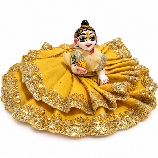 Jogan Meera Double Frill Golden Heavy Diwali Net Poshak for Laddu Gopal