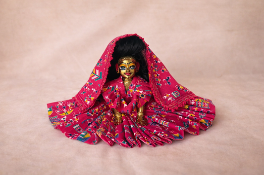 Jogan Meera Pink Multi Print Cotton Poshak for Radha Rani