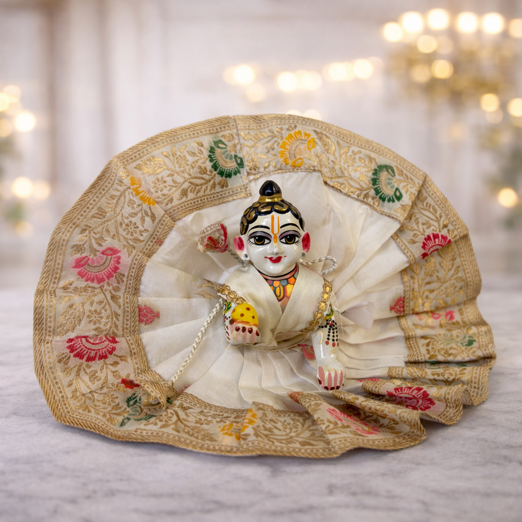 Jogan Meera White Banarasi Fabric Poshak for Laddu Gopal – Festive Collection