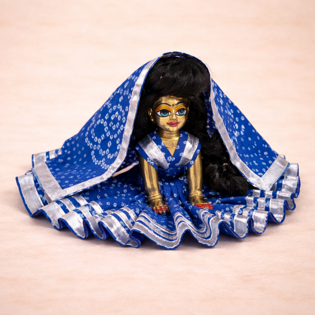 Jogan Meera Dark Blue Bandhani Print Poshak for Radha Rani