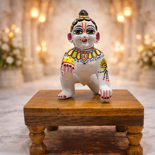 Jogan Meera Chokor Sagwan Wood Choki for Thakurji Seva (6x6x2.5 Inch)