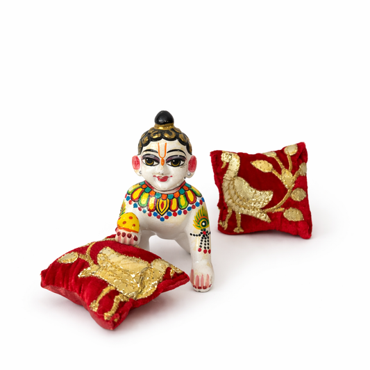 Jogan Meera Red Peacock Pillow Pair for Laddu Gopal Seva