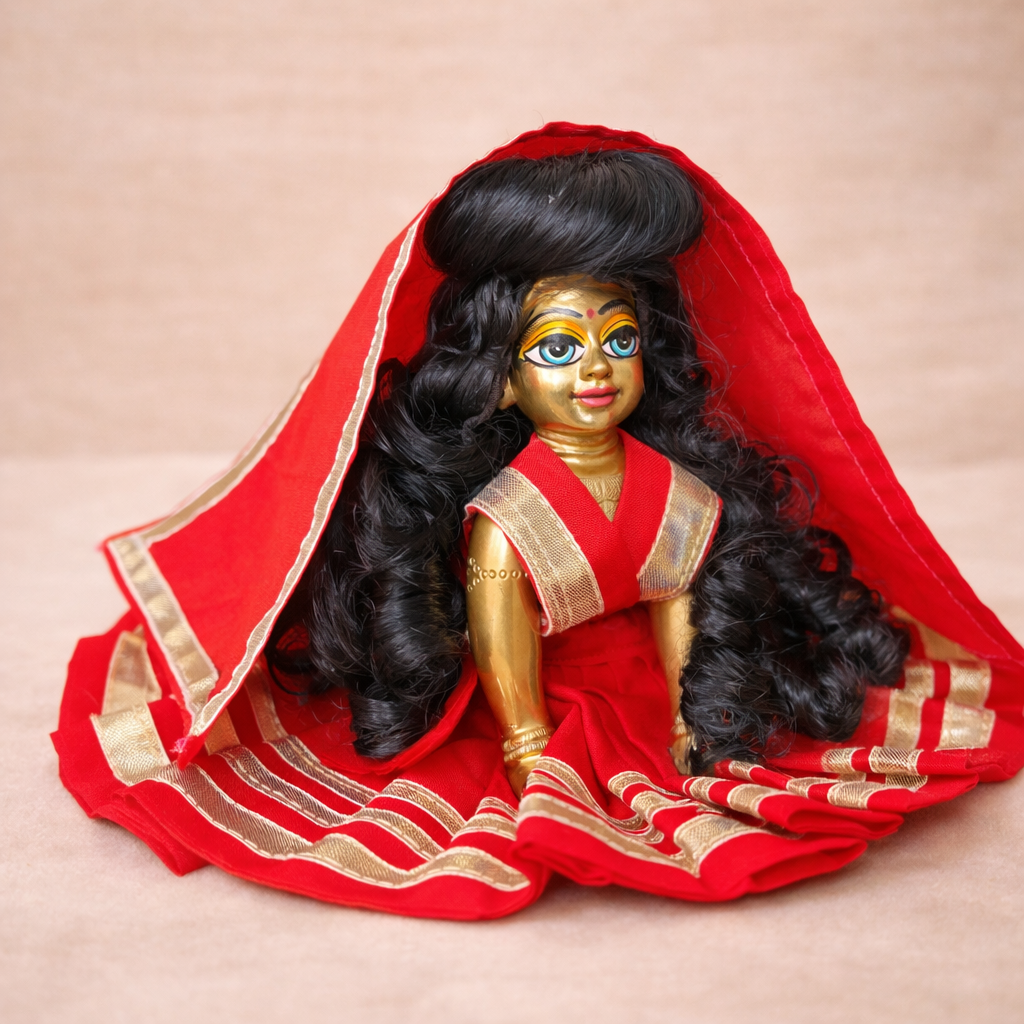 Jogan Meera Red Daily Wear Gotta Cotton Poshak for Radha Rani