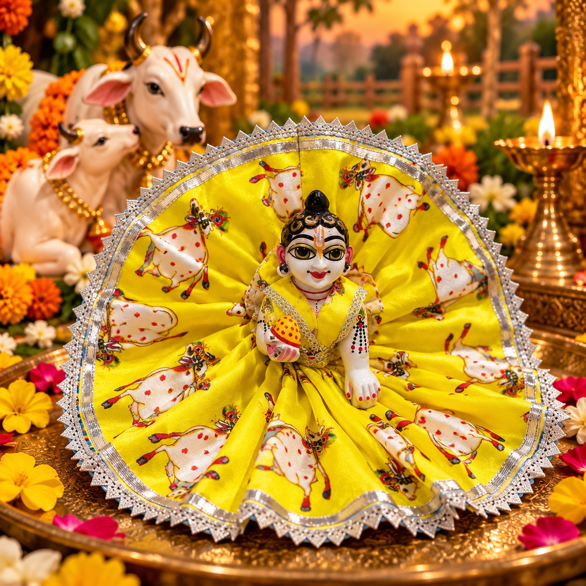 Jogan Meera Gopashtami Special Yellow Cow Poshak for Laddu Gopal Ji