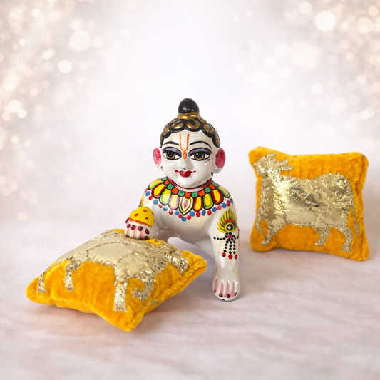 Jogan Meera Yellow Cow Pillow Pair for Laddu Gopal Seva