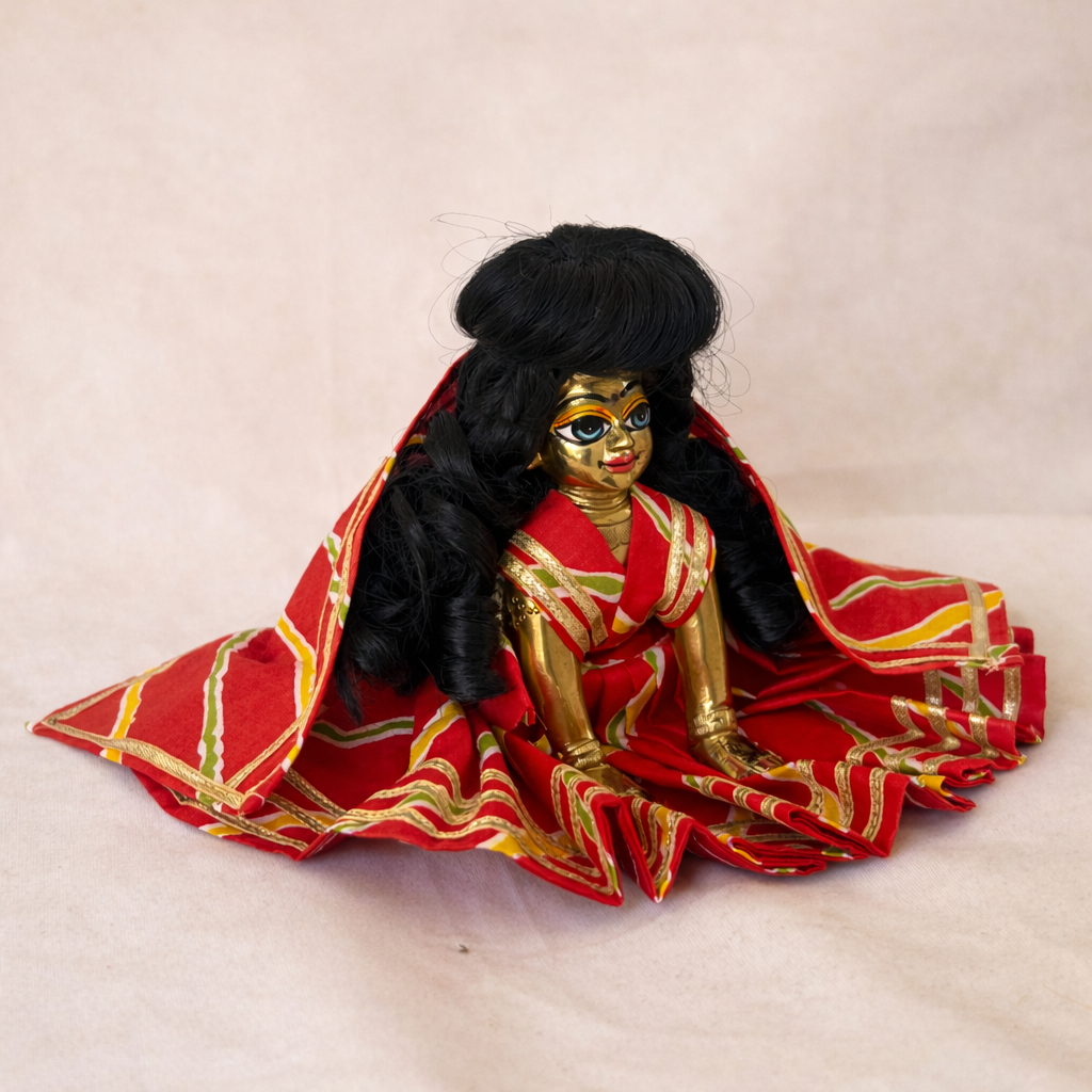 Jogan Meera Red Cotton Lehriya Poshak for Radha Rani