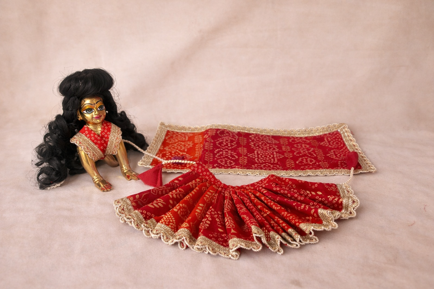 Jogan Meera Red Bandhani Print Poshak for Radha Rani