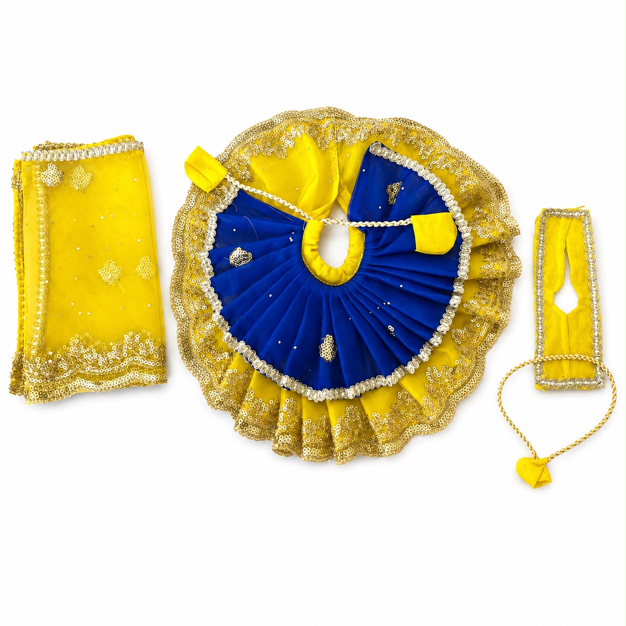 Jogan Meera Double Net Blue Yellow Poshak for Radha Ju