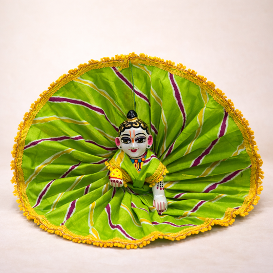 Jogan Meera Green Cotton Lehriya Poshak for Laddu Gopal