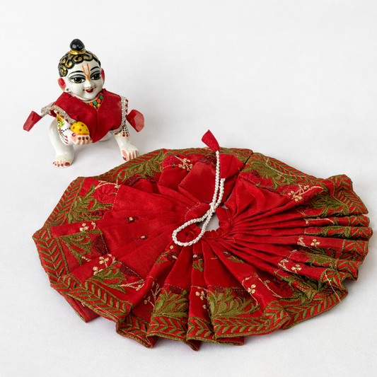 Jogan Meera Red Heavy Manipuri Embroidery Poshak for Laddu Gopal