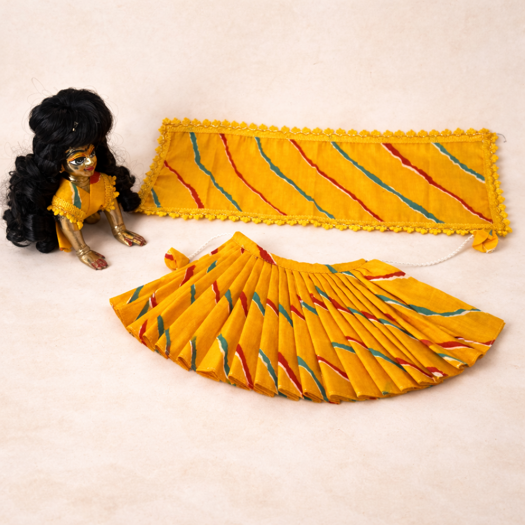Jogan Meera Yellow Cotton Lehriya Poshak for Radha Rani