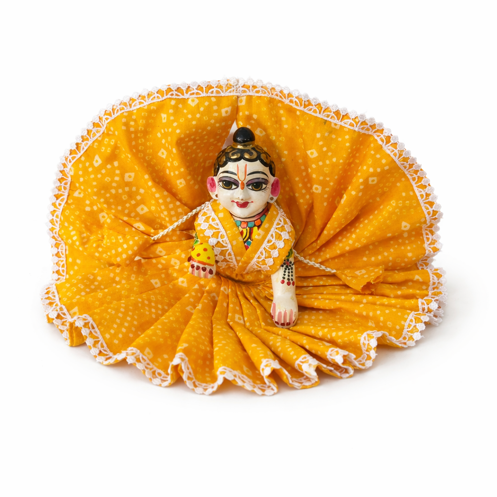 Jogan Meera Yellow Bandhani Print Poshak for Laddu Gopal
