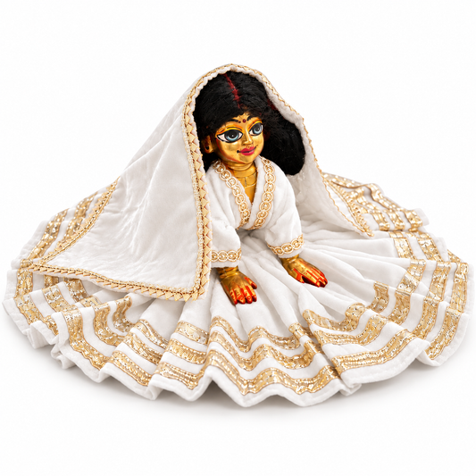 Jogan Meera White Daily Wear Gotta Velvet Poshak With Blouse for Radha Rani