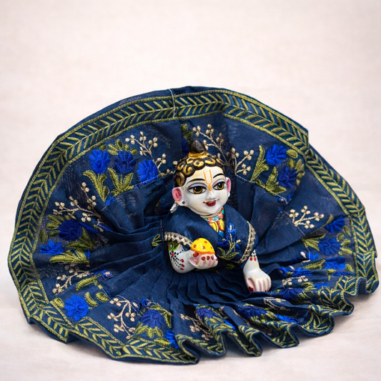 Jogan Meera Dark Blue Heavy Manipuri Embroidery Poshak for Laddu Gopal