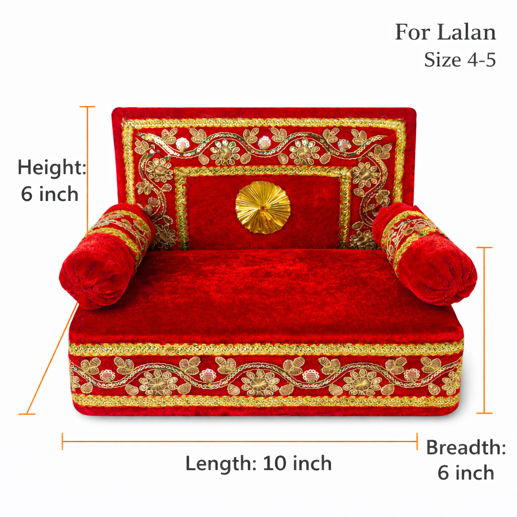 Jogan Meera Red Velvet Singhasan with 2 Mudde – Royal Seva Collection