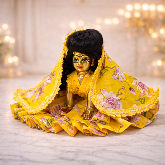 Jogan Meera Yellow Flower Double Frill Poshak for Radha Rani