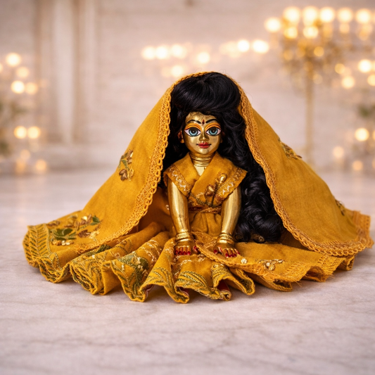 Jogan Meera Yellow Heavy Manipuri Embroidery Poshak for Radha Rani