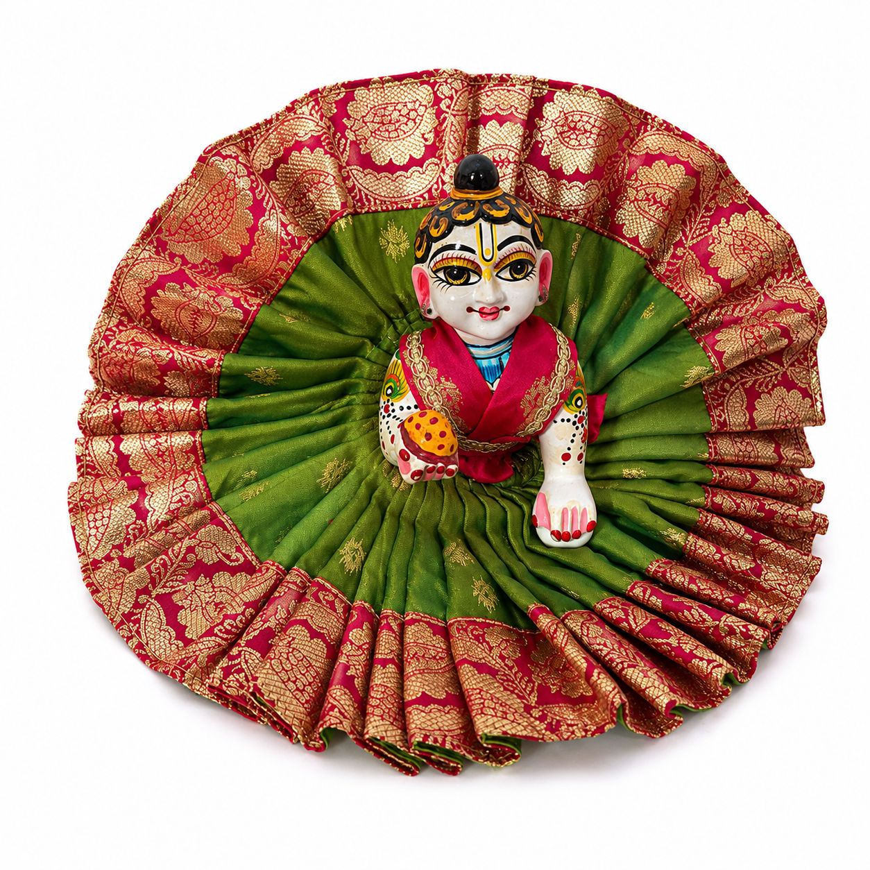 Jogan Meera Banarasi Green Pink Double Design Poshak for Laddu Gopal Ji
