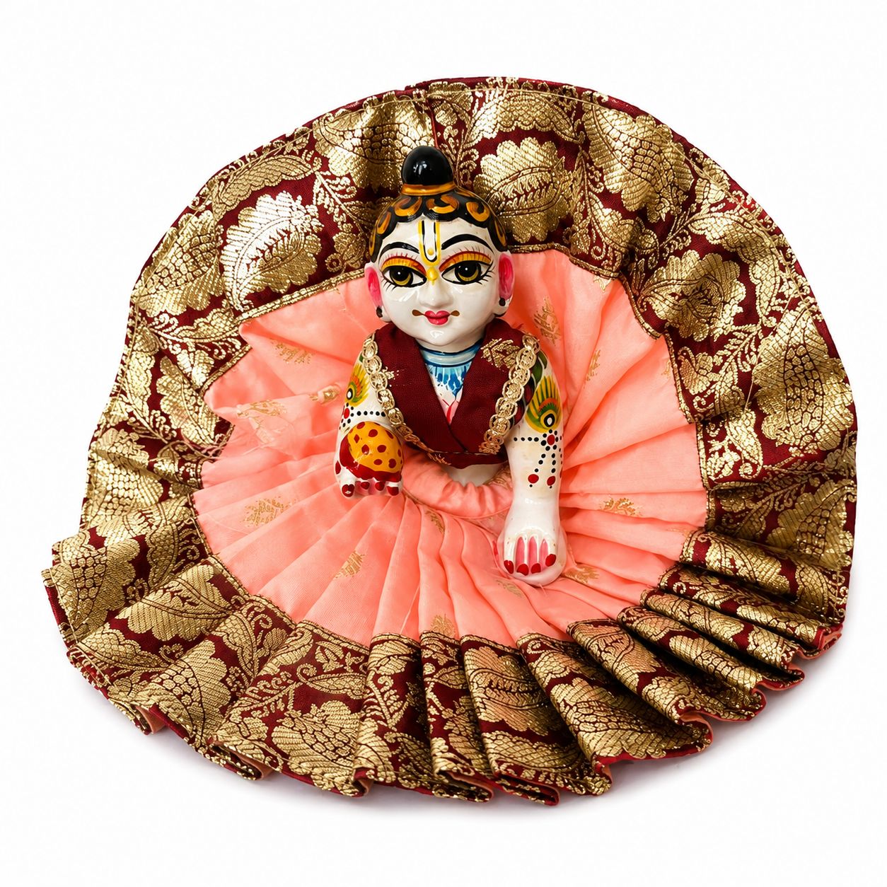Jogan Meera Banarasi Peach-Brown Double Design Poshak for Laddu Gopal Ji