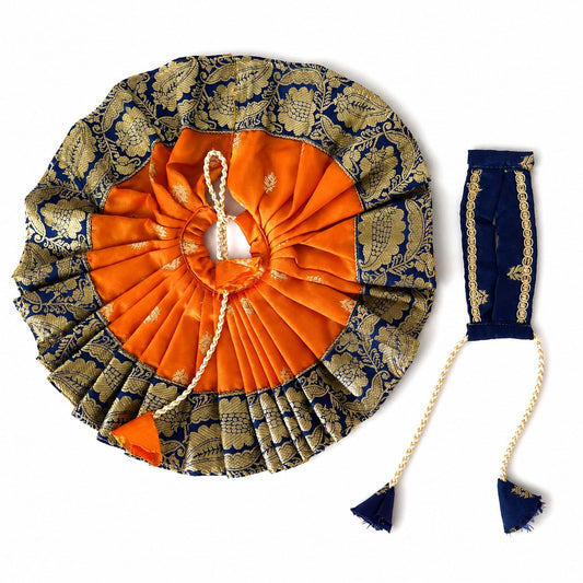 Jogan Meera Banarasi Orange-Blue Double Design Poshak for Laddu Gopal Ji
