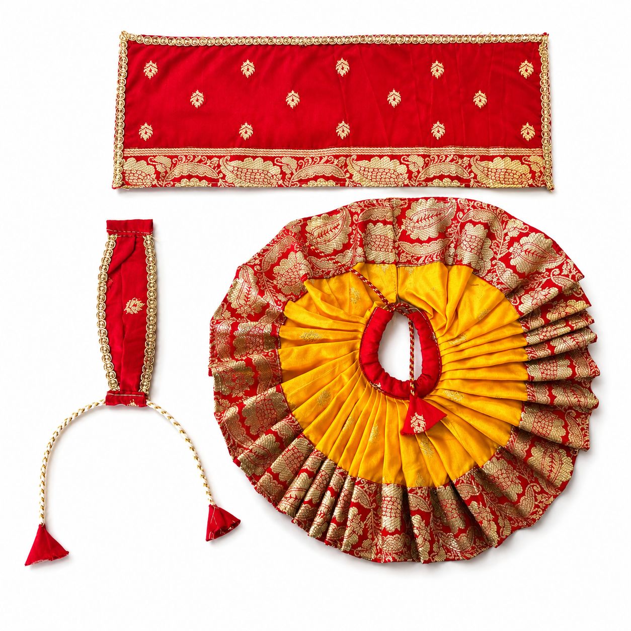Jogan Meera Banarasi Yellow-Red Double Design Poshak for Radha ju