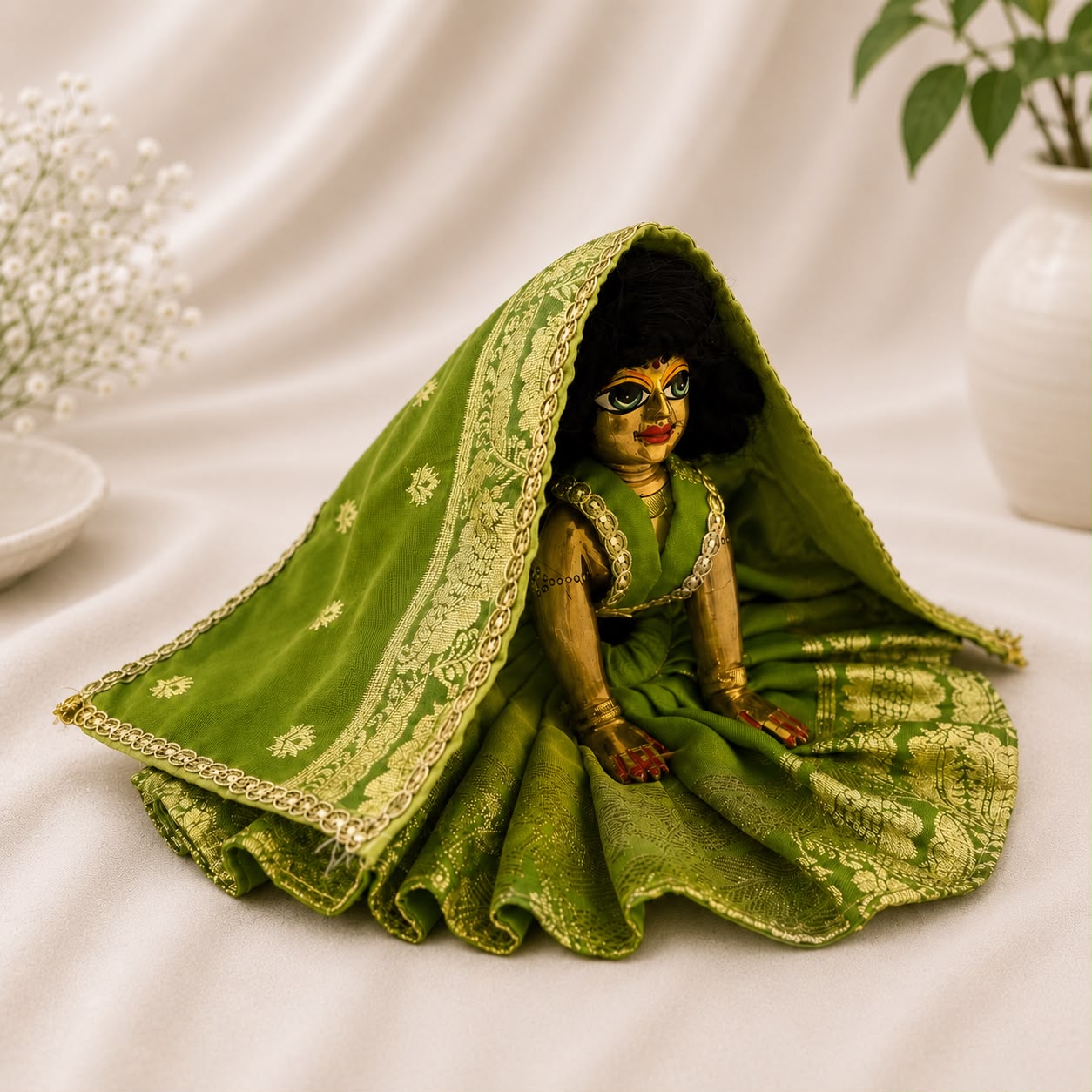 Jogan Meera Banarasi Light Green Poshak for Radha Ju