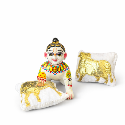 Jogan Meera White Cow Pillow Pair for Laddu Gopal Seva