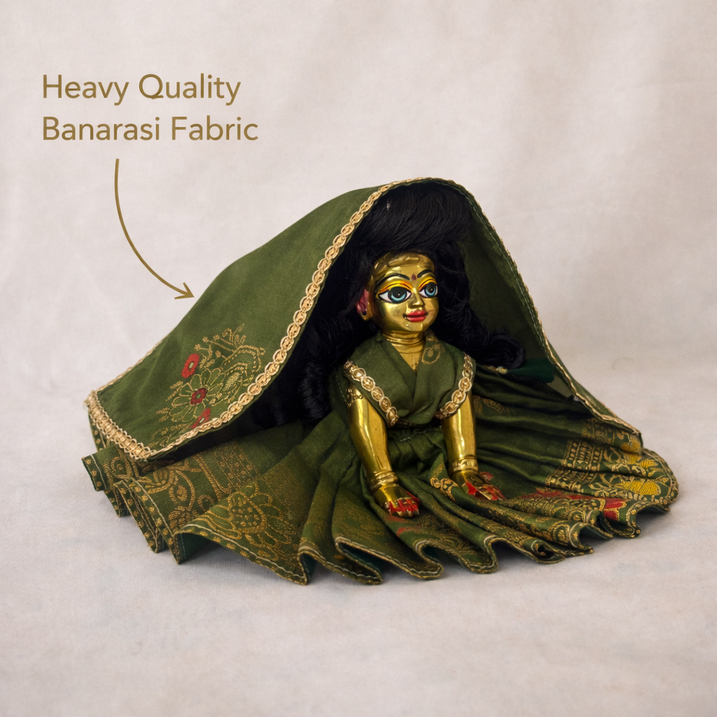 Jogan Meera Green Banarasi Fabric Poshak for Radha Rani – Festive Collection