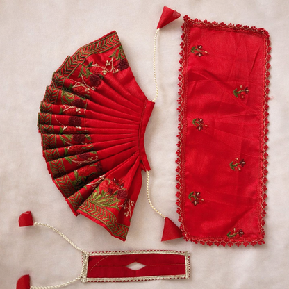 Jogan Meera Red Heavy Manipuri Embroidery Poshak for Radha Rani