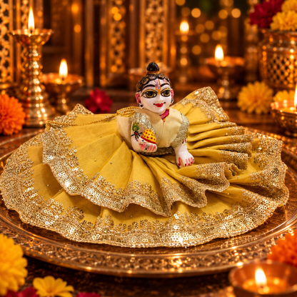 Jogan Meera Double Frill Golden Heavy Diwali Net Poshak for Laddu Gopal