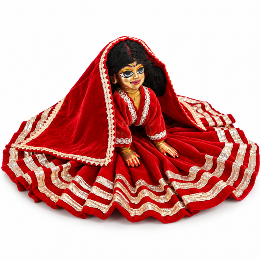 Jogan Meera Red Daily Wear Gotta Velvet Poshak With Blouse for Radha Rani