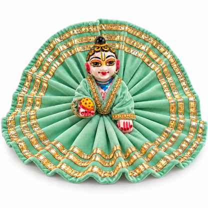 Jogan Meera Mint Grean Daily Wear Gotta Velvet Poshak With Blouse for Laddu Gopal