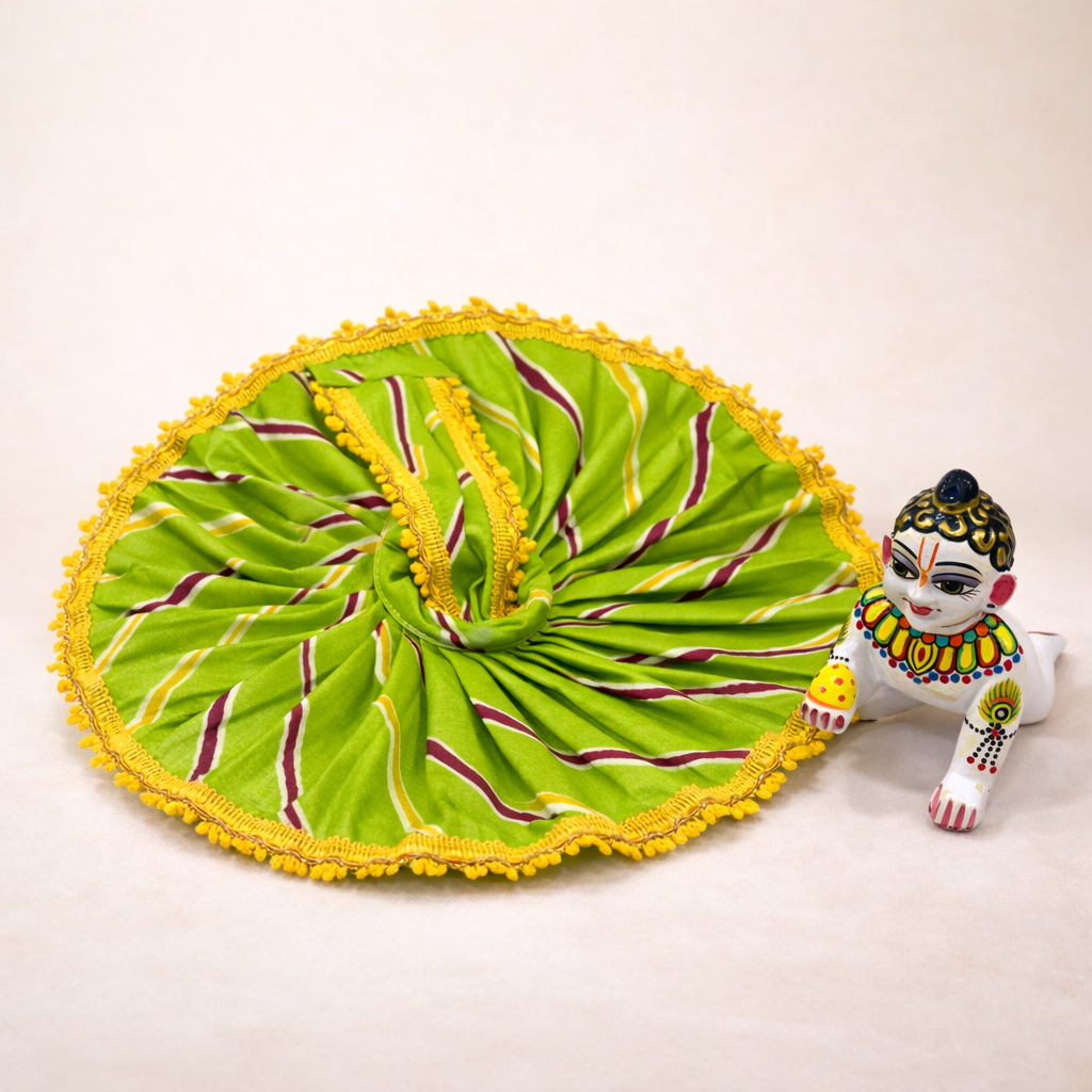 Jogan Meera Green Cotton Lehriya Poshak for Laddu Gopal