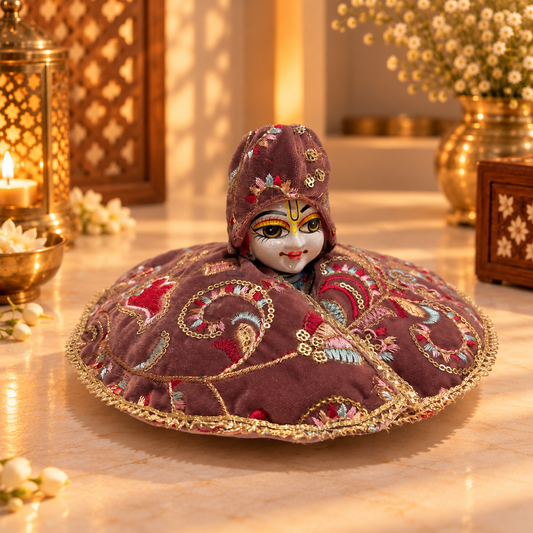 Jogan Meera Winter Rose Brown  Fargul Dress With Topa for Laddu Gopal Ji and Radha Ji