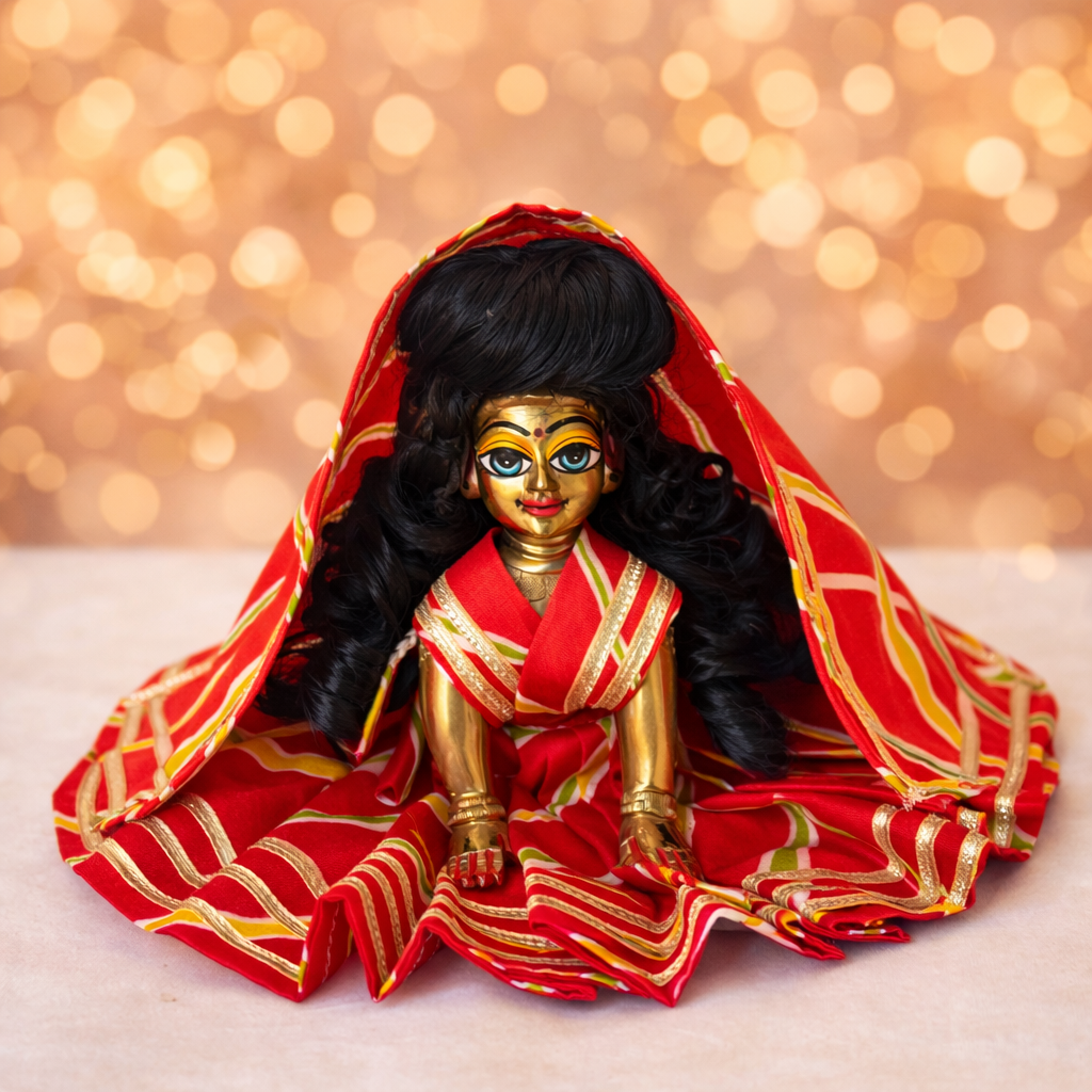 Jogan Meera Red Cotton Lehriya Poshak for Radha Rani