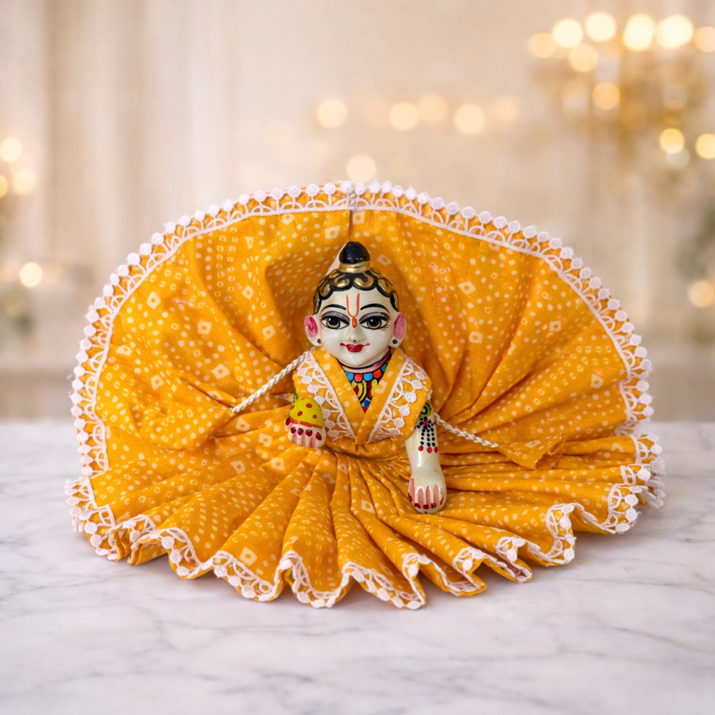 Jogan Meera Yellow Bandhani Print Poshak for Laddu Gopal