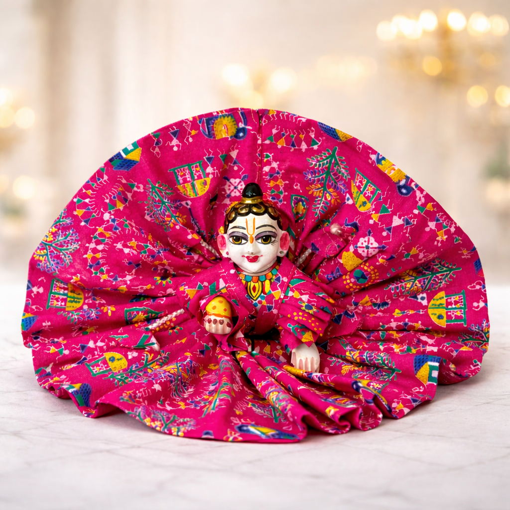 Jogan Meera Pink Multi Print Cotton Poshak for Laddu Gopal