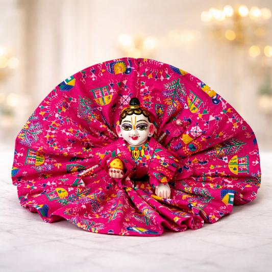 Jogan Meera Pink Multi Print Cotton Poshak for Laddu Gopal