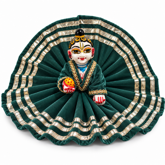 Jogan Meera Teal Green Daily Wear Gotta Velvet Poshak With Blouse for Laddu Gopal