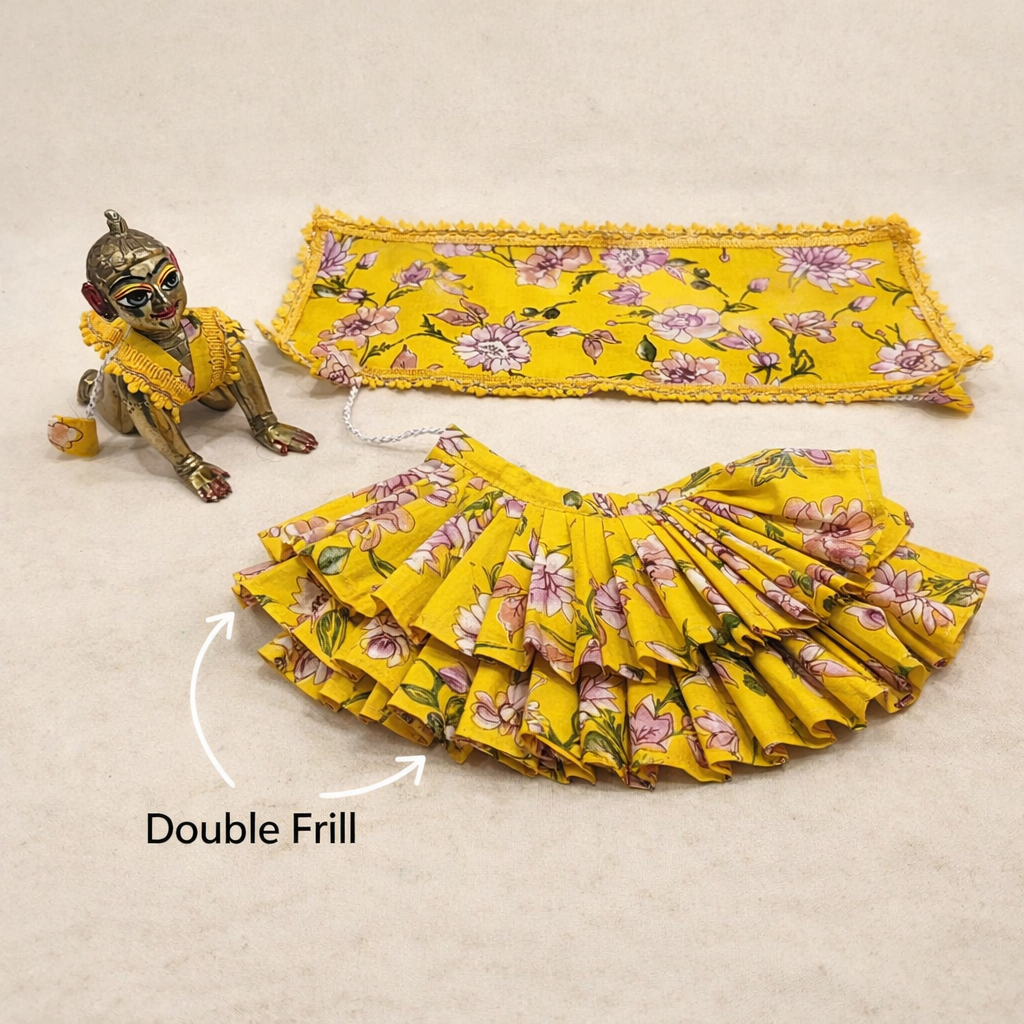 Jogan Meera Yellow Flower Double Frill Poshak for Radha Rani