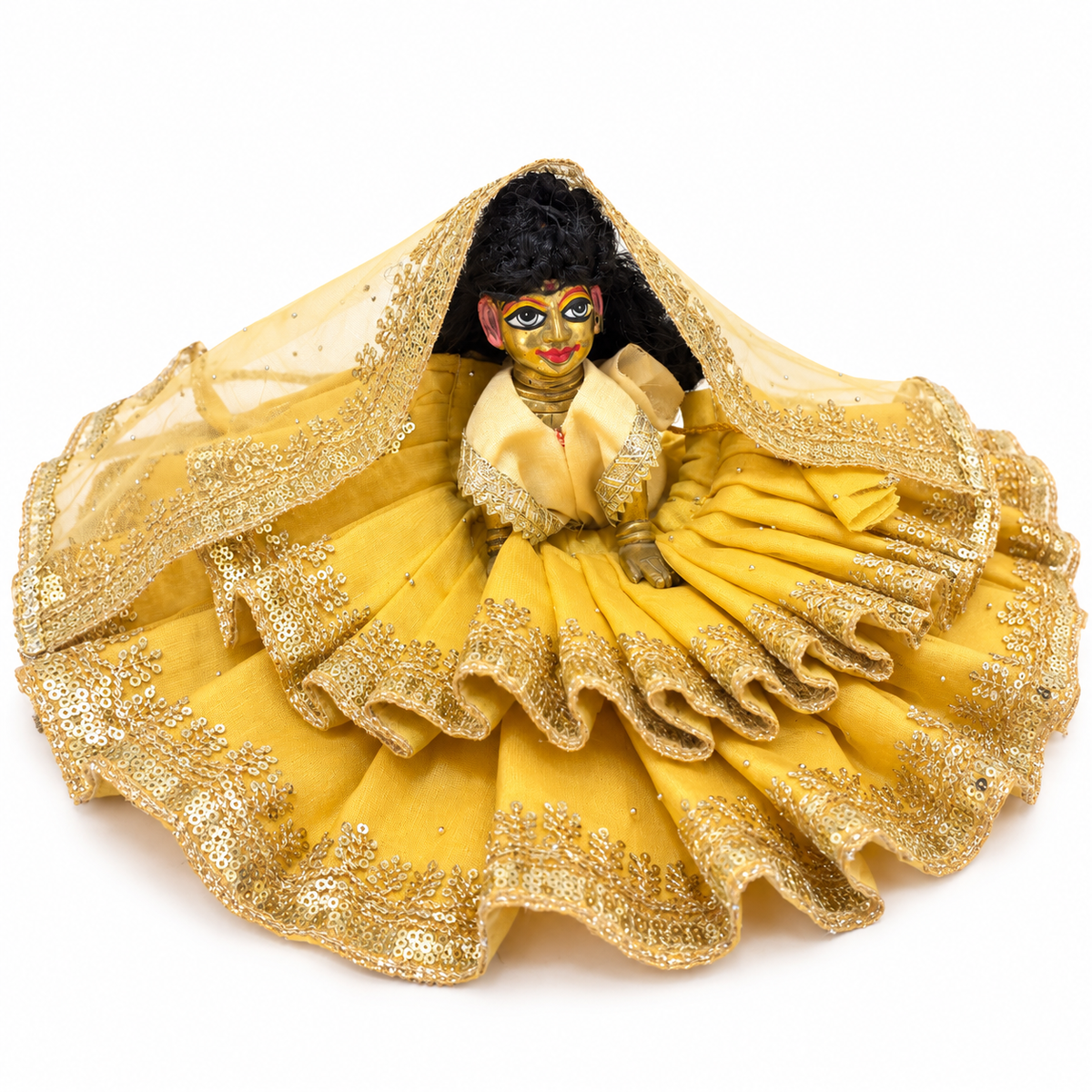 Jogan Meera Double Frill Golden Heavy Diwali Net Poshak for Radha Rani