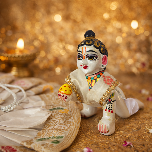 Jogan Meera White Banarasi Fabric Poshak for Laddu Gopal – Festive Collection