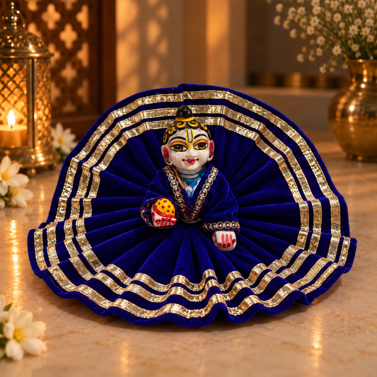 Jogan Meera Royal Blue Daily Wear Gotta Velvet Poshak With Blouse for Laddu Gopal
