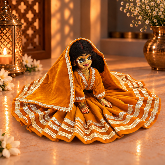 Jogan Meera Rust Orange Daily Wear Gotta Velvet Poshak With Blouse for Radha Rani