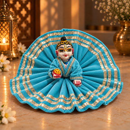 Jogan Meera Light Blue Daily Wear Gotta Velvet Poshak With Blouse for Laddu Gopal