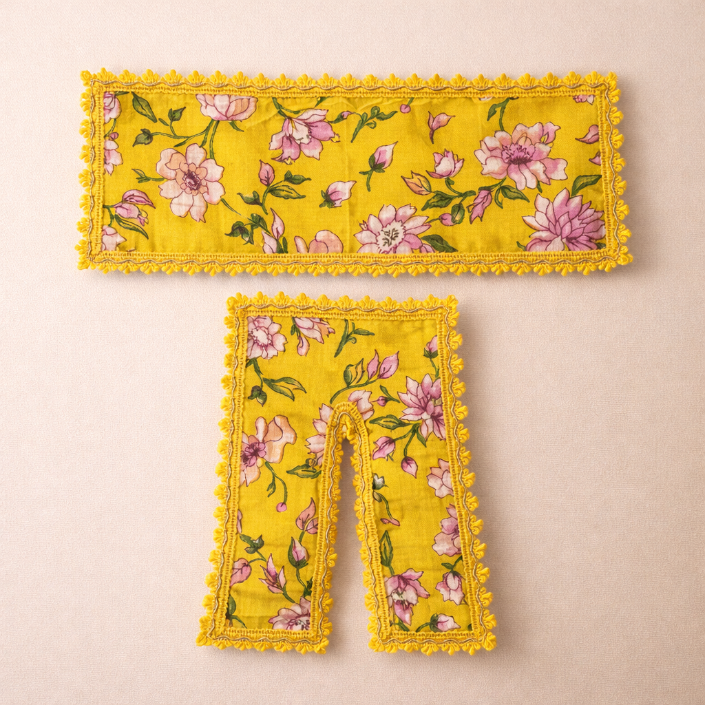 Jogan Meera Yellow Flower Double Frill Chira Vastra for Lalan ju