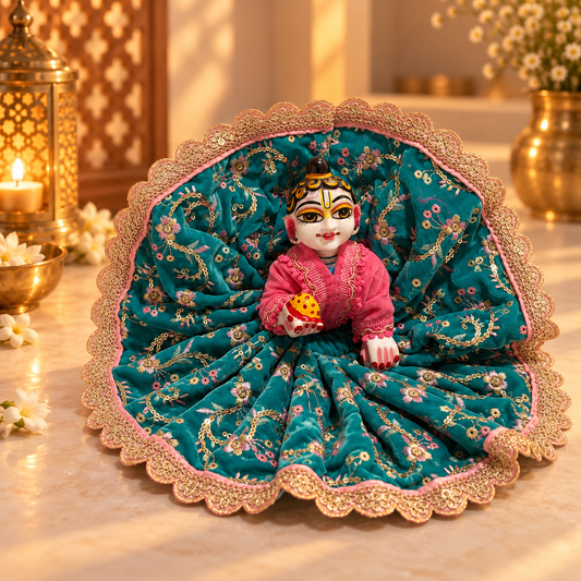 Jogan Meera Light Blue Heavy Velvet Poshak With Blouse for Laddu Gopal