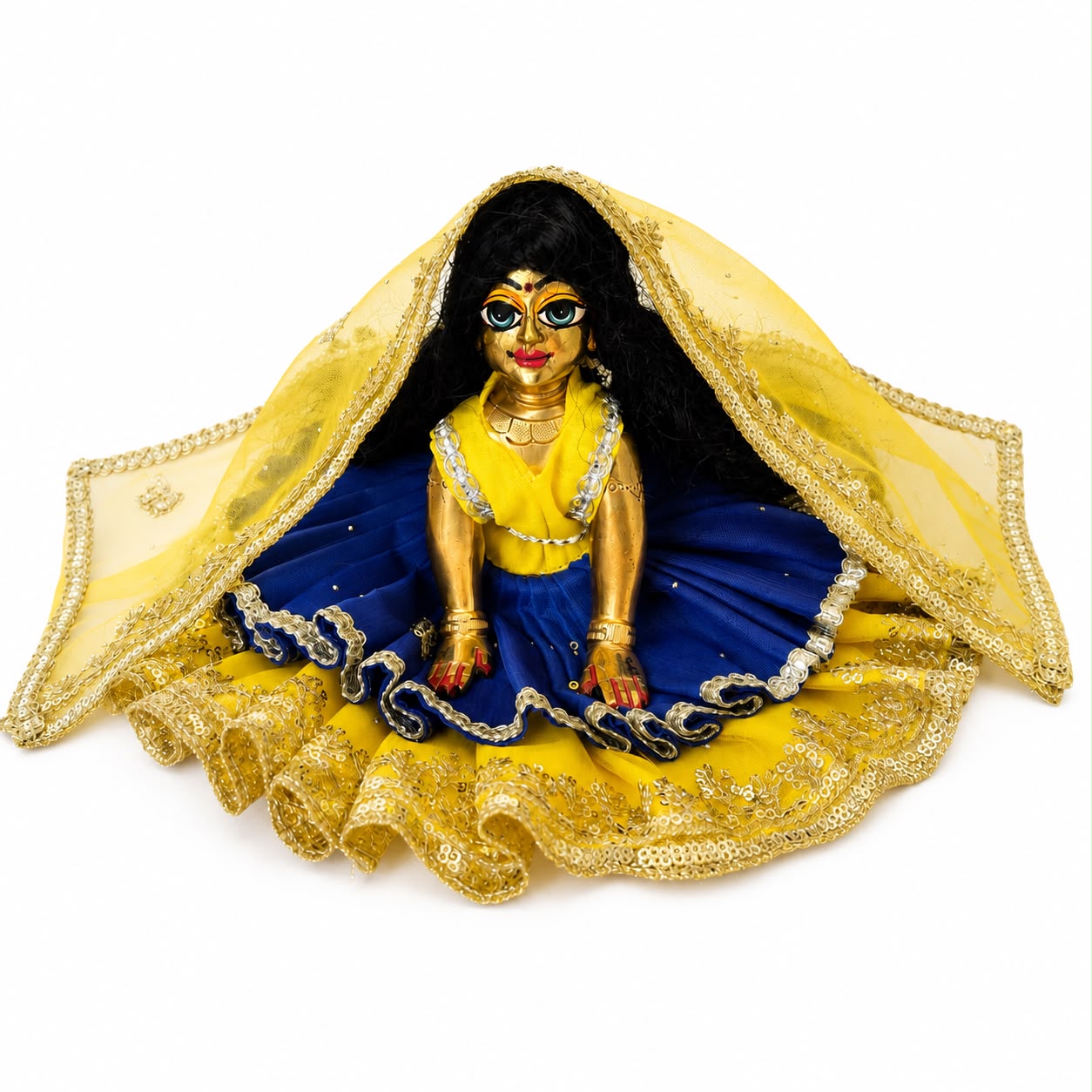 Jogan Meera Double Net Blue Yellow Poshak for Radha Ju