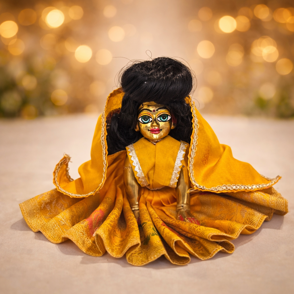 Jogan Meera Yellow Banarasi Fabric Poshak for Radha Rani